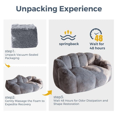 MAXYOYO Bean Bag Chair, Ultra Soft Faux Fur Loveseat Floral Petal Back Sofa for Adults, Double Size (Dark Grey)