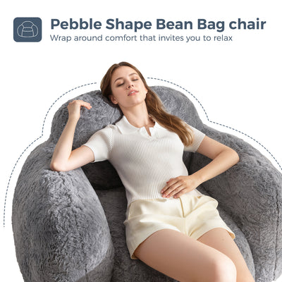 MAXYOYO Pebble-Shaped Bean Bag Chair – Faux Fur Floor Sofa with Backrest & Armrests