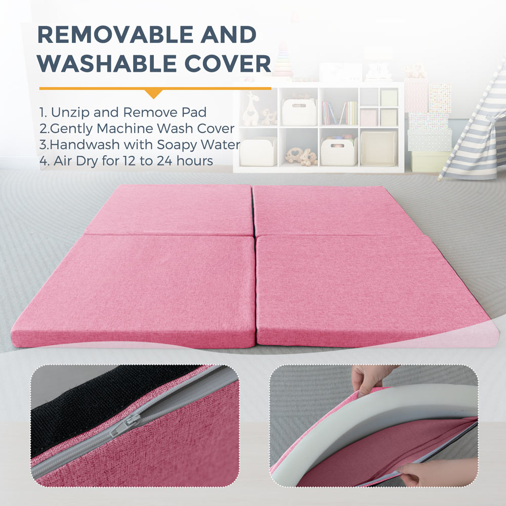 MAXYOYO Kids Play Mat, Thick & Transformable Floor Mat for Kids Playroom, Pink