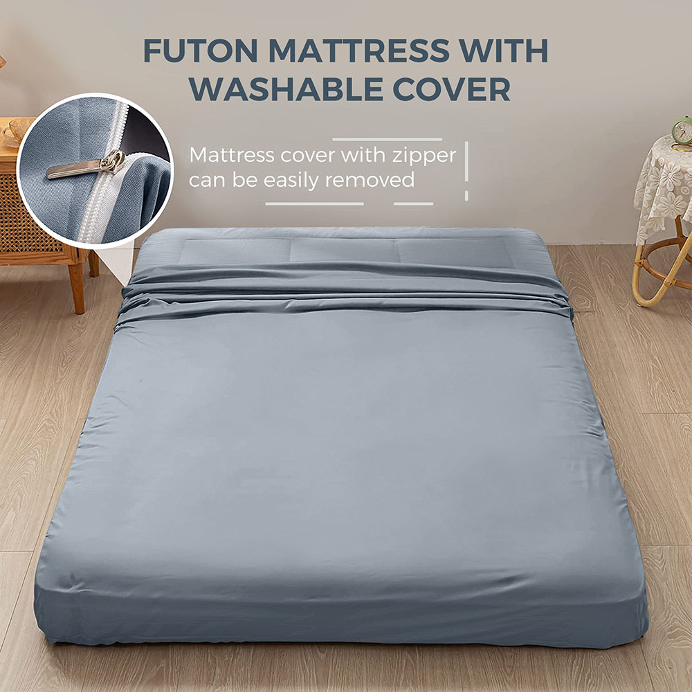 MAXYOYO 6" Extra Thick Floor Futon Mattress, Square Quilting Japanese Futon Bed, Blue Gray