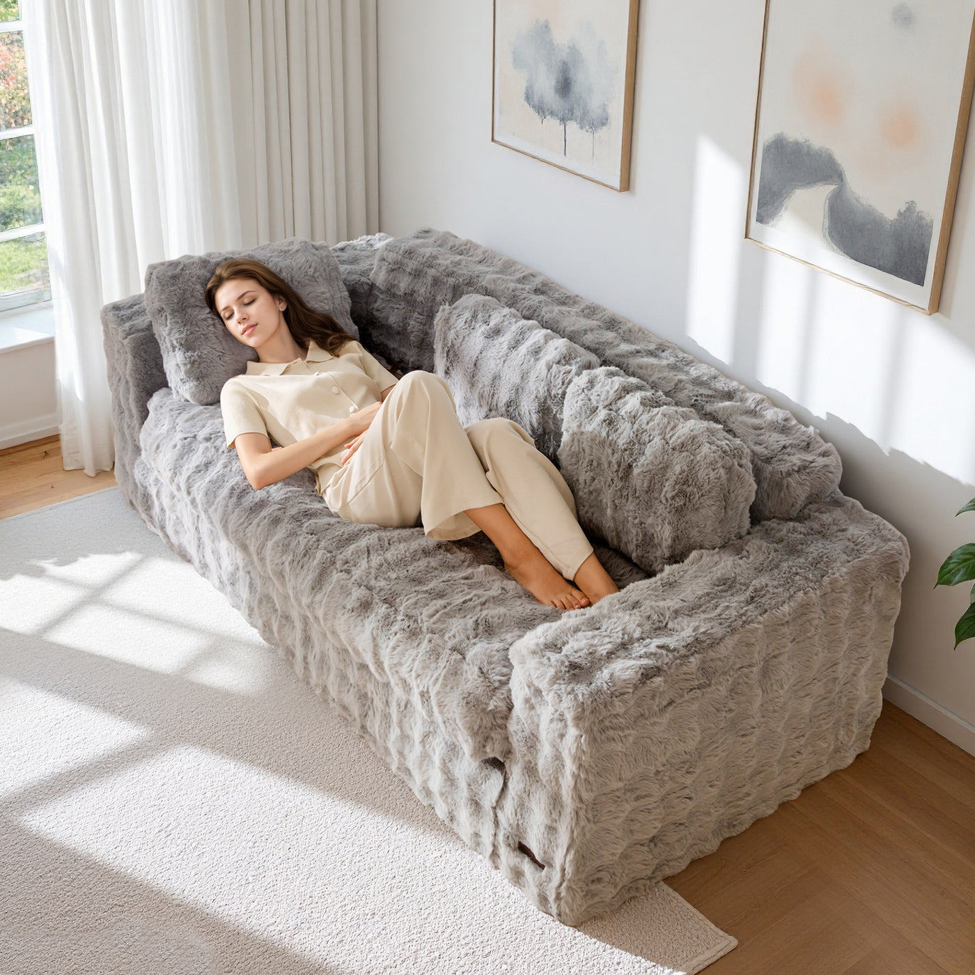 MAXYOYO 3-Seater Bubbled Bean Bag Chair – Tufted Boneless Couch for Living Room, No Assembly