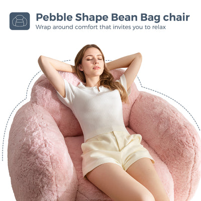 MAXYOYO Pebble-Shaped Bean Bag Chair – Faux Fur Floor Sofa with Backrest & Armrests