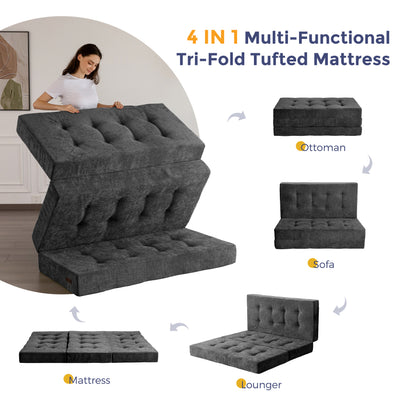 MAXYOYO Tri-Fold Mattress, 6 Inch Tufted Folding Mattress with Chenille Fabric, Portable Queen Size Floor Guest Mat for Adults, Foldable Topper for Camping
