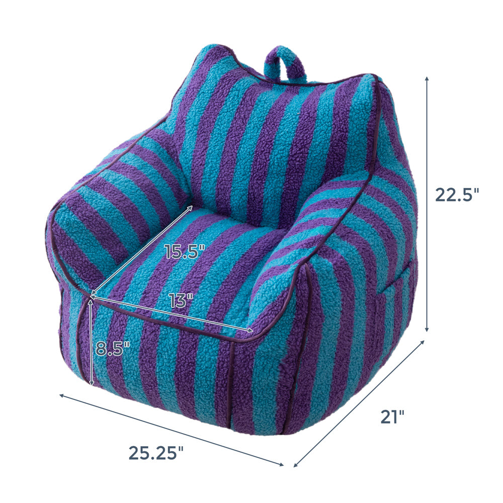 MAXYOYO Kids Bean Bag Chair, Sherpa Bean Bag Couch with Decorative Edges for children's room (Stripe Blue)