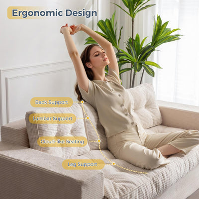 MAXYOYO 3 Seater Couch for Living Room - Boneless Couch, Sofa in A Box, No Assembly Required, Beige