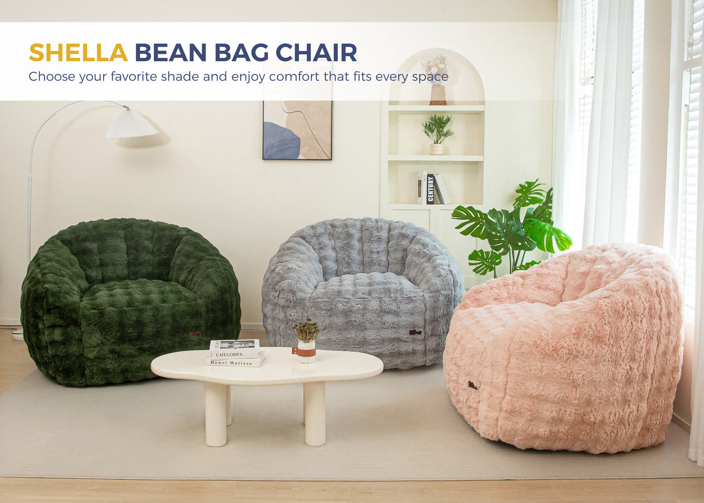 MAXYOYO Giant Bean Bag Chair for Adults, Stuffed Shell-Shaped Large Bean Bag Couch, Cozy Living Room Chair with Filler, Floor Sofa Lazy Sofa for Bedroom Living Room