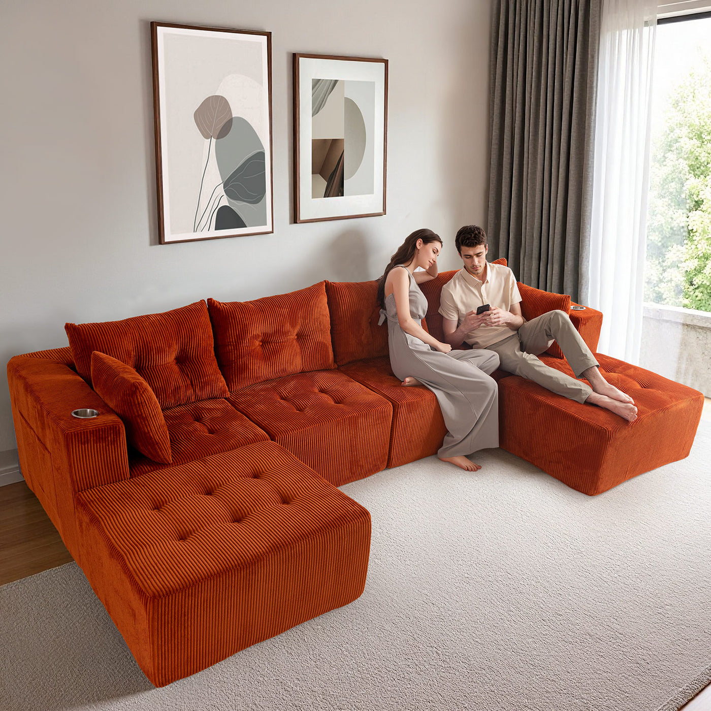 U Shaped Modular Sofa #color_orange