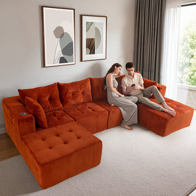 U Shaped Modular Sofa #color_orange