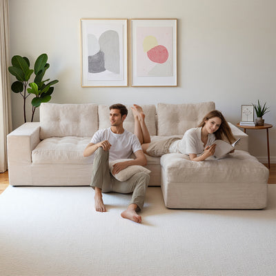 MAXYOYO L-Shaped Sectional Puffinest Modular Sofa – Convertible Ottoman, No-Assembly, 4-in-1 Flexible Layout