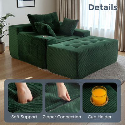 MAXYOYO Oversized Chaise Lounge Sofa with Ottoman – No-Assembly Sleeper Chair for Living Room, Green