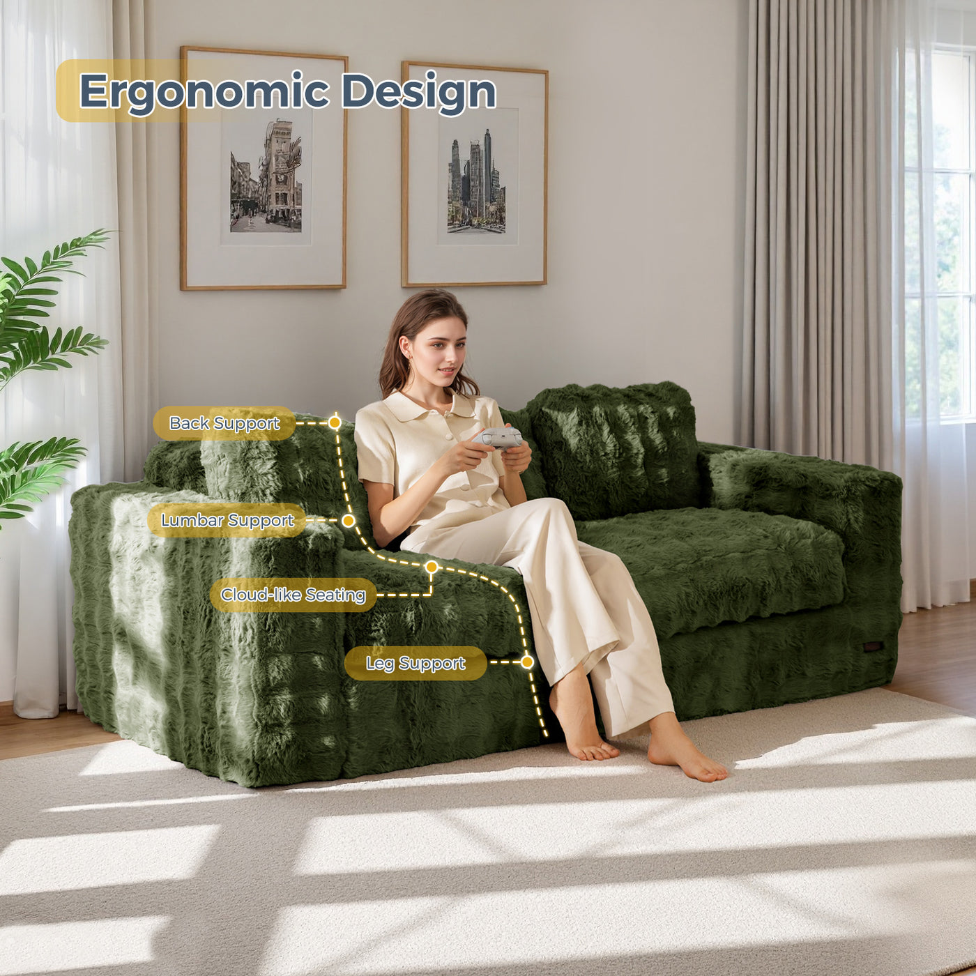 MAXYOYO 3-Seater Bubbled Bean Bag Chair – Tufted Boneless Couch for Living Room, No Assembly