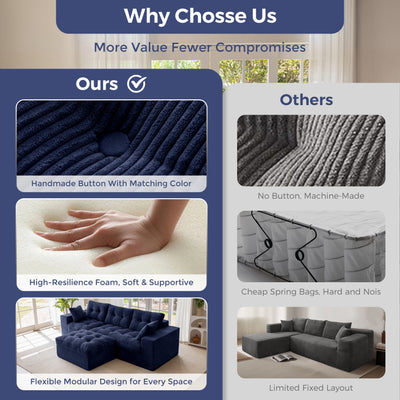 MAXYOYO L Shaped Sectional Sofa with Ottoman, Cloud Boneless Couch with Layered Cushion, Upholstered Modular Sofa with Tufting, Flexible Module Combination for Living Room, No Assembly Required, Navy