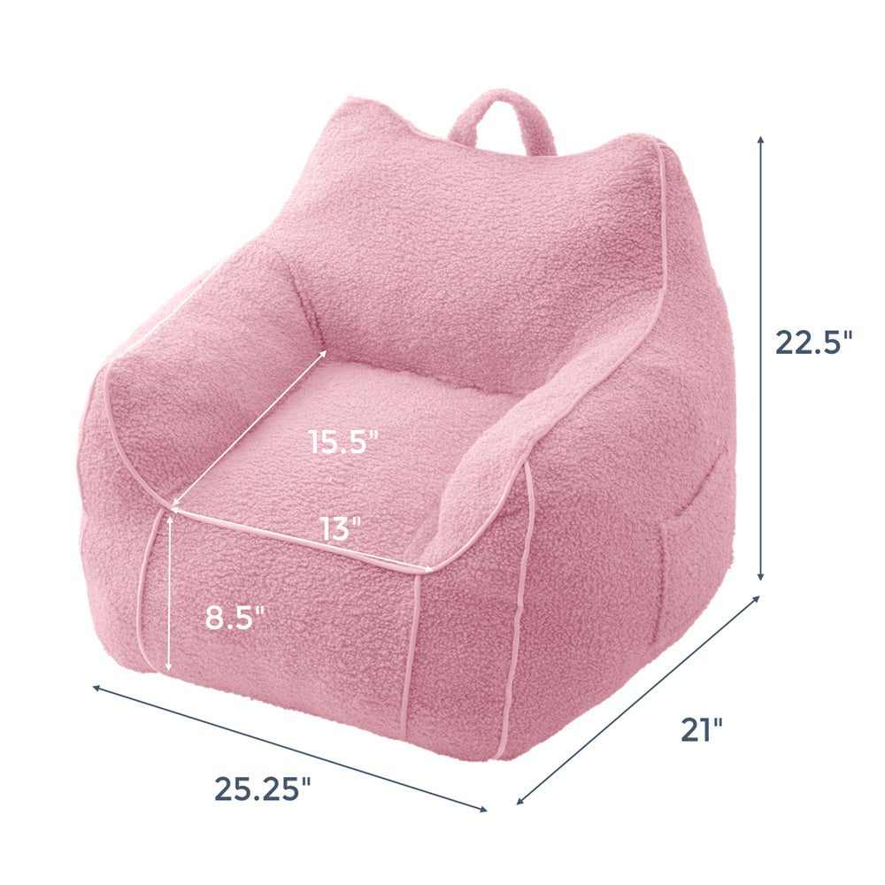 MAXYOYO Kids Bean Bag Chair, Sherpa Bean Bag Couch with Decorative Edges for children's room (Light Pink)