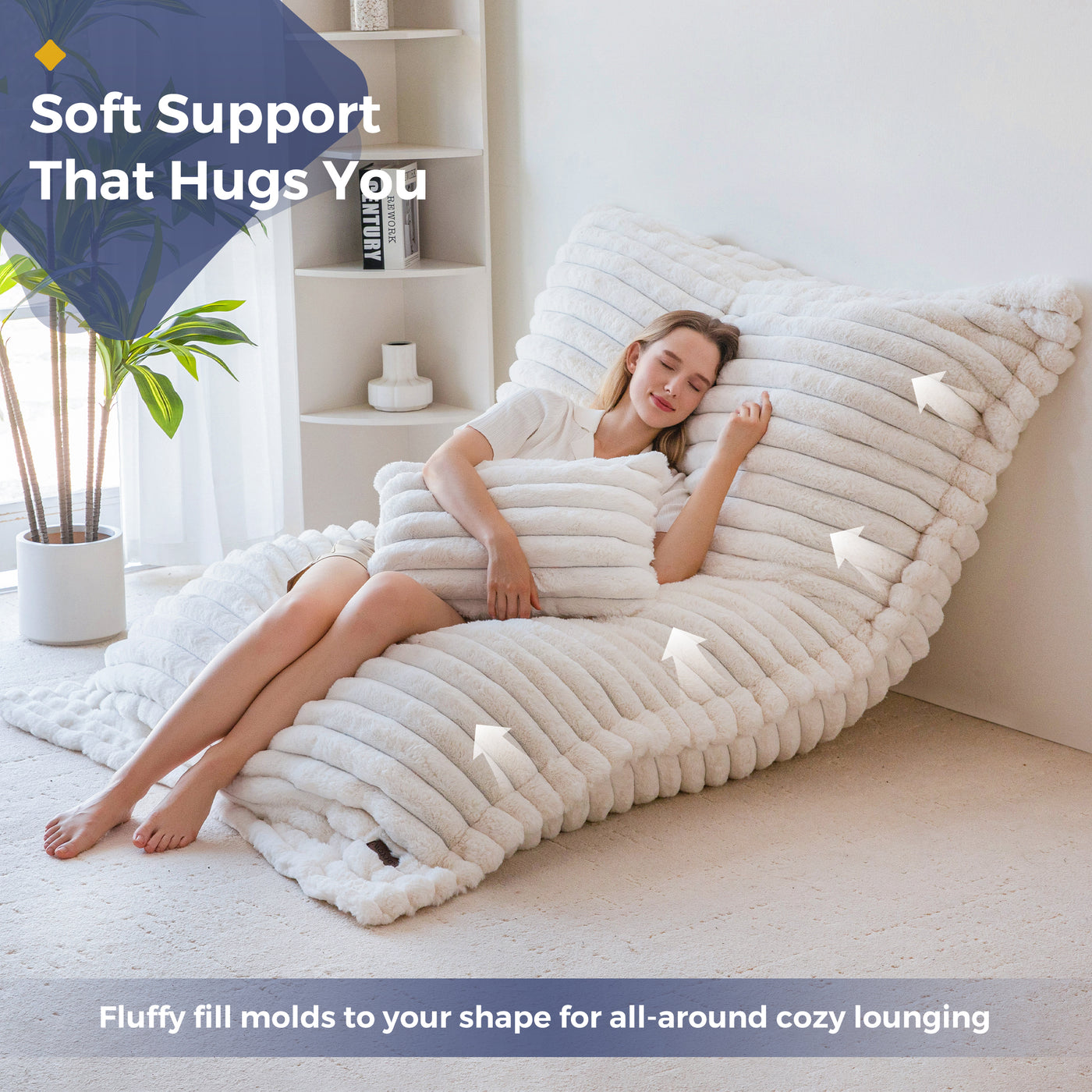 MAXYOYO Giant Bean Bag Chair with Pillow, 3 in 1 Convertible Bean Bag Bed for Adults with Washable Cover, Removable Floor Cushion Stuffed Floor Lounger for Living Room Bedroom