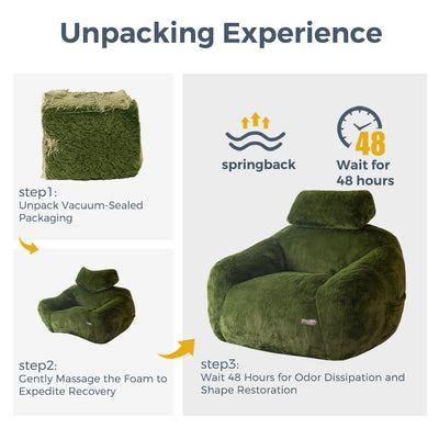 MAXYOYO Bean Bag Chair with Pillow - Plush Giant Bean Bag Chair Couch with Headrest (Zippered Link Pillow), Green