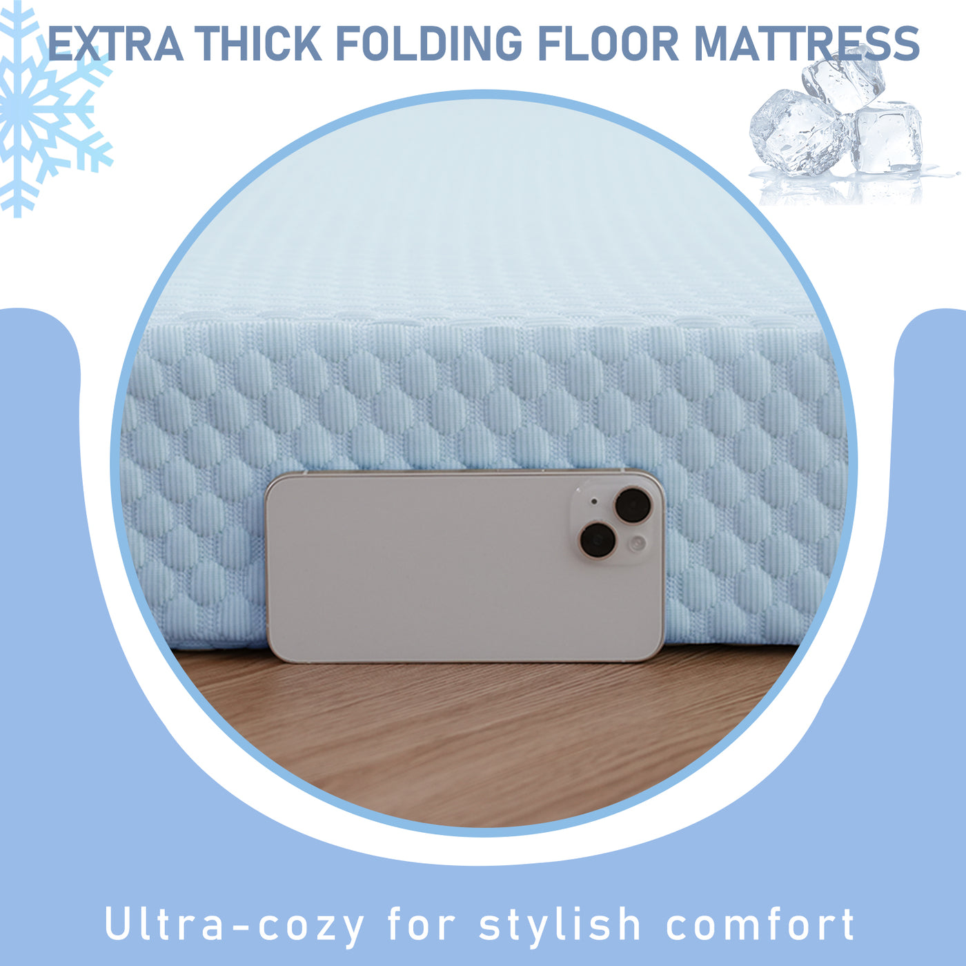 MAXYOYO Cooling Bean Bag Folding Sofa Bed, Floor Mattress for Hot Sleepers with Cooling Washable Cover, Blue