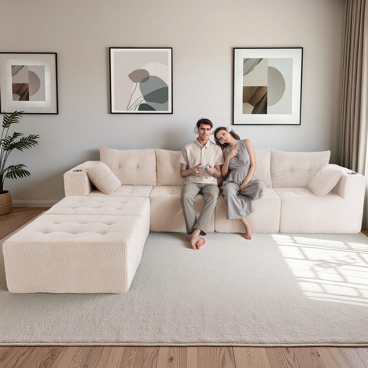 U Shaped Modular Sofa #color_beige