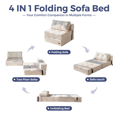 MAXYOYO Folding Sofa Bed, Convertible Sofa Bed with High-Density Support Foam for Living Room Bedroom, Beige