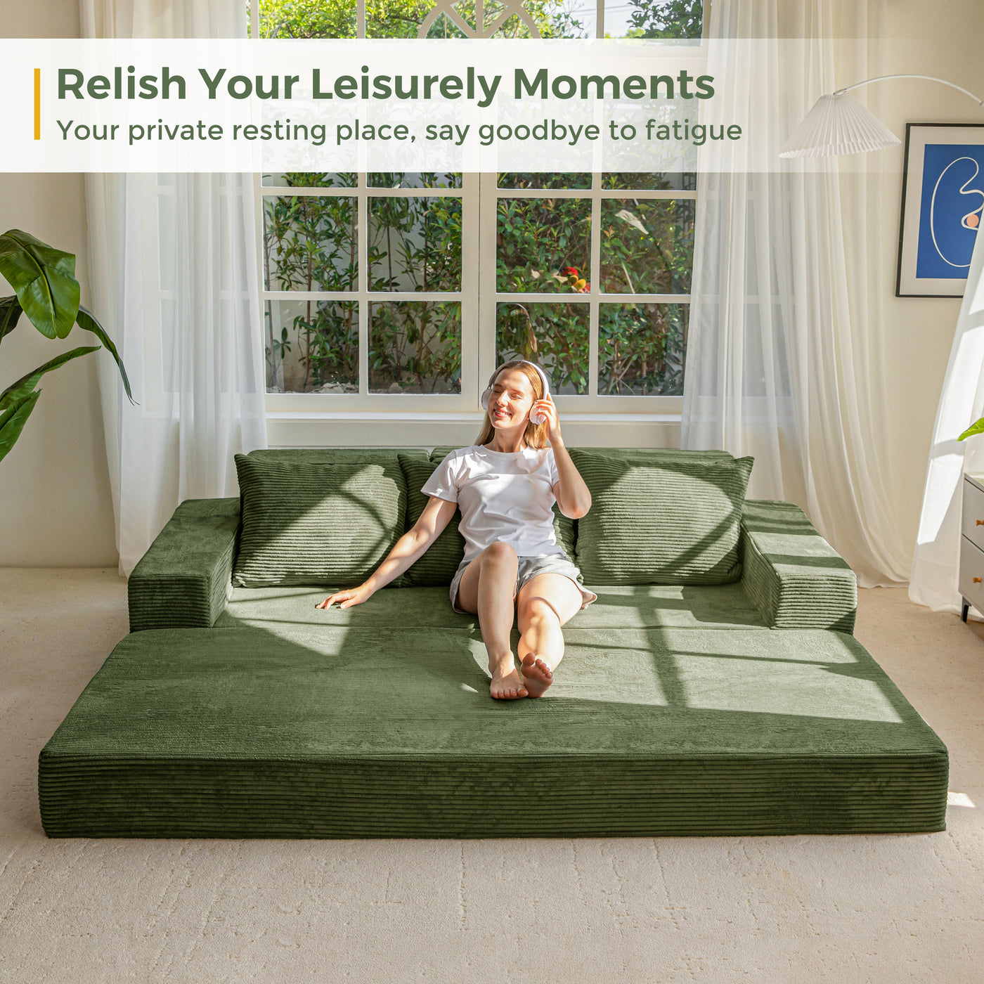 MAXYOYO Sofa Bed, 4 in 1 Foldable Floor Sofa Couch in A Box with 2 Cup Holders, Convertible 3 Seater Boneless Couch Folding Recliner Sleeper Chair for Living Room, No Assembly Required