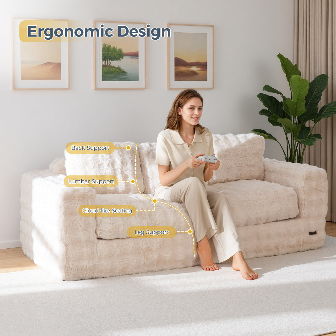 MAXYOYO 3-Seater Bubbled Bean Bag Chair – Tufted Boneless Couch for Living Room, No Assembly