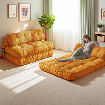 MAXYOYO Corduroy Folding Sofa Bed, Convertible Sleeper Chair with Pillow Foldable Mattress with Back Support(Double), Orange
