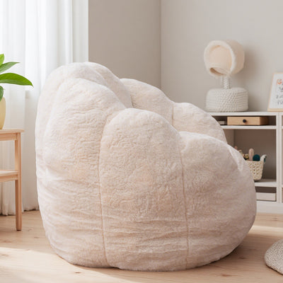MAXYOYO Kids Bean Bag Chair, Floral Shaped Bean Bag Sofa, Plush Faux Fur Toddler Couch with Petal Backrest for Boys Girls, Stuffed Cozy Sofa for Nursery, Bedroom, Beige
