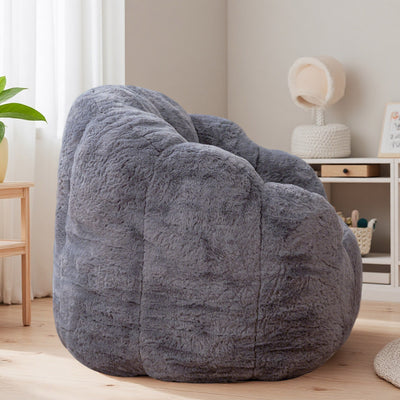 MAXYOYO Kids Bean Bag Chair, Floral Shaped Bean Bag Sofa, Plush Faux Fur Toddler Couch with Petal Backrest for Boys Girls, Stuffed Cozy Sofa for Nursery, Bedroom, Grey