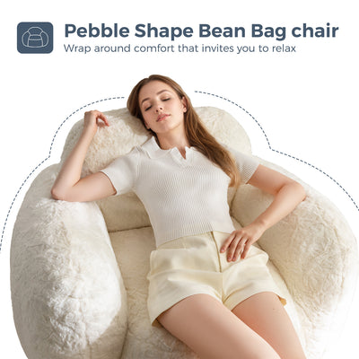 MAXYOYO Pebble-Shaped Bean Bag Chair – Faux Fur Floor Sofa with Backrest & Armrests