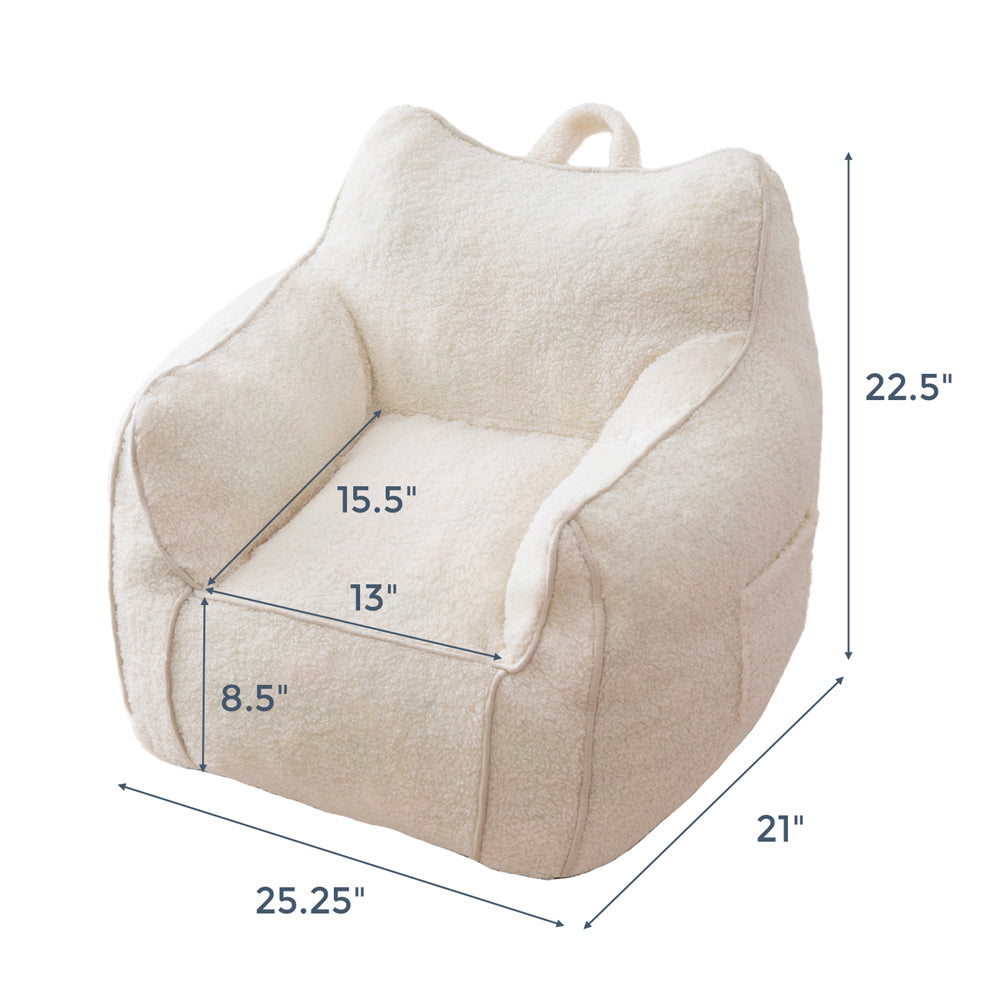 MAXYOYO Kids Bean Bag Chair, Sherpa Bean Bag Couch with Decorative Edges for children's room (White)