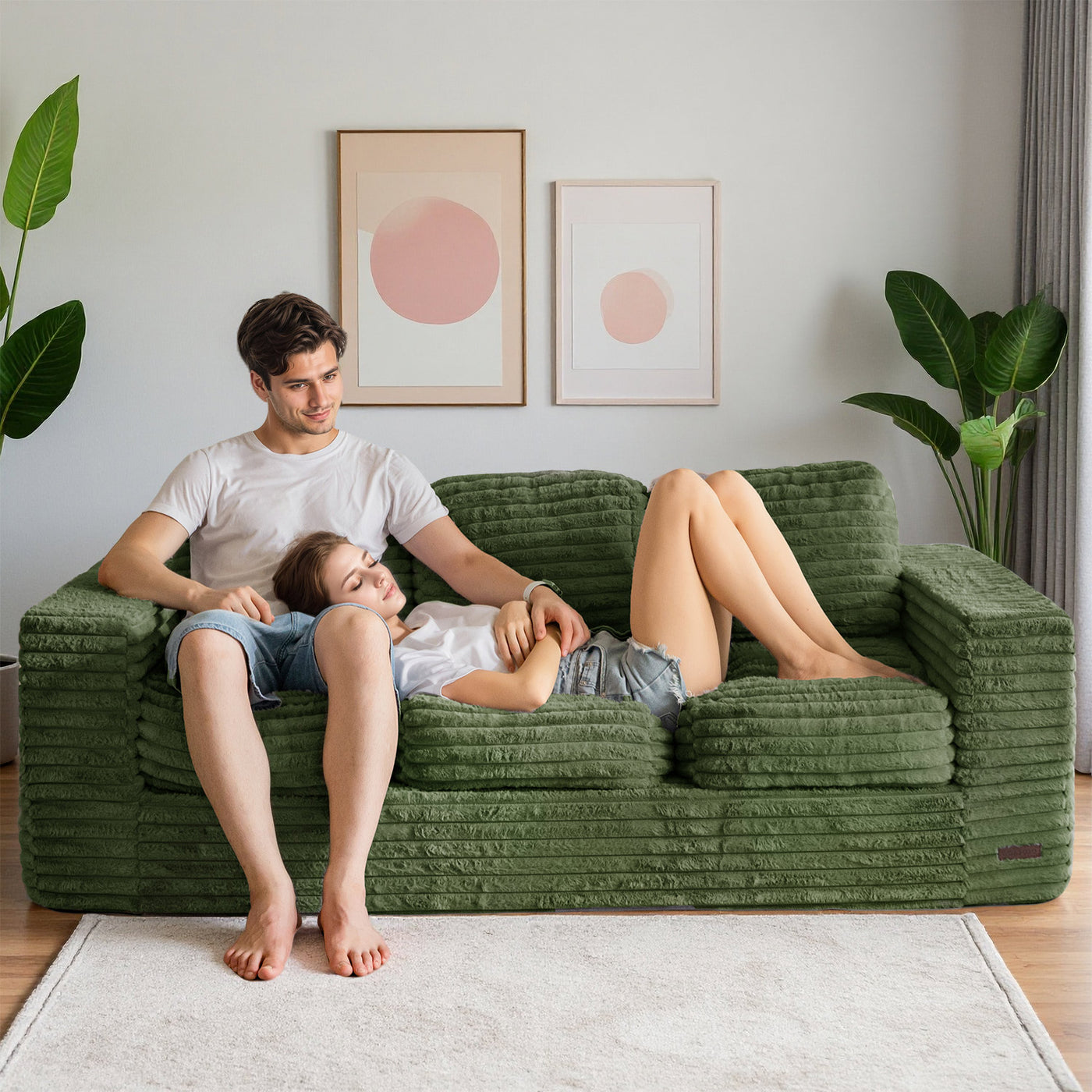 MAXYOYO 3-Seater Faux Fur Sofa – Fluffy Boneless Couch with Pillows in a Box, Faux Fur Lounge, No Assembly