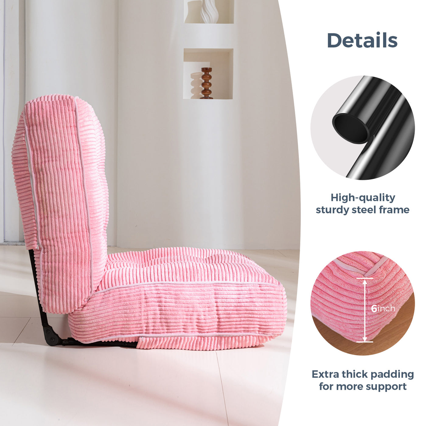 MAXYOYO Adjustable Floor Chair with Back Support, Gaming Chair Floor Meditation Chair, Pink