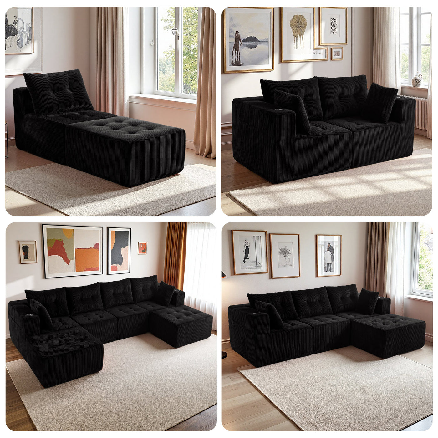 L Shaped Modular Sofa #color_black