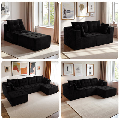 L Shaped Modular Sofa #color_black