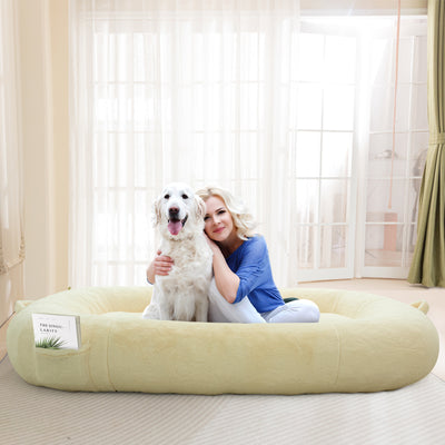 MAXYOYO Human Dog Bed, Faux Fur Giant Bean Bag Bed for Humans and Pets, Beige