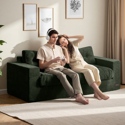 MAXYOYO 3 Seater Couch for Living Room - Boneless Couch, Sofa in A Box, No Assembly Required, Green