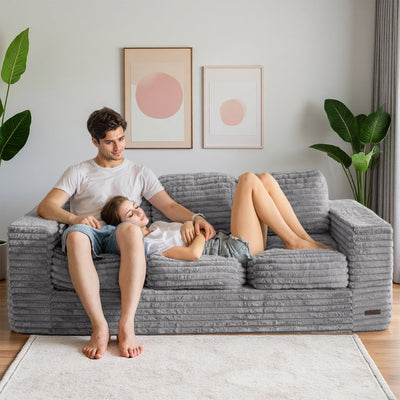 MAXYOYO 3-Seater Faux Fur Sofa – Fluffy Boneless Couch with Pillows in a Box, Faux Fur Lounge, No Assembly