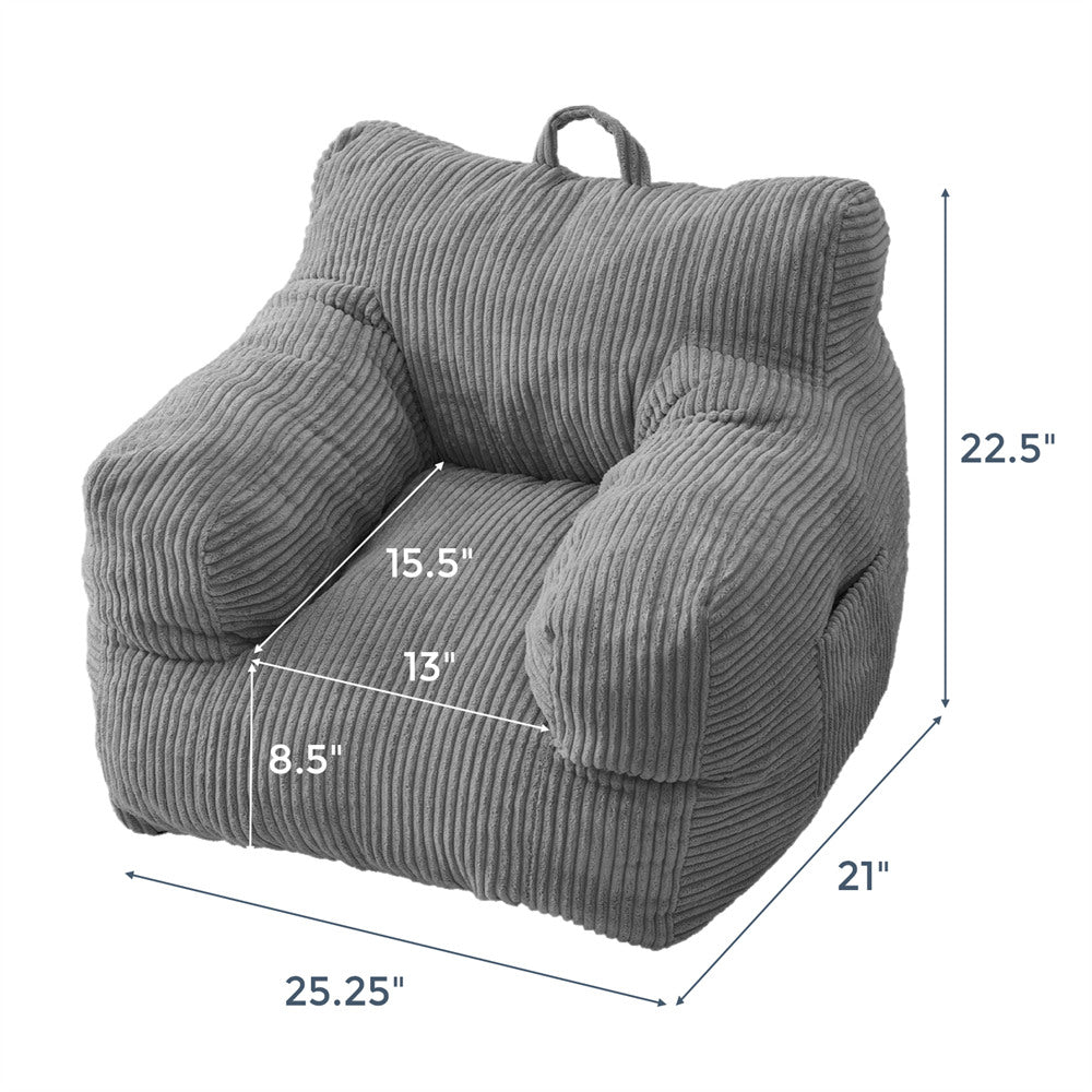 MAXYOYO Kids Bean Bag Chair, Corduroy Bean Bag Couch with Armrests for Children's Room (Grey)