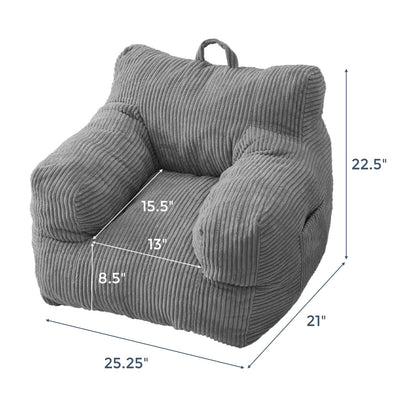 MAXYOYO Kids Bean Bag Chair, Corduroy Bean Bag Couch with Armrests for Children's Room (Grey)