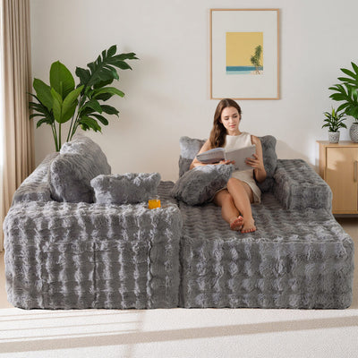 MAXYOYO Bubble 104" Modular Sectional Couch with L-Shape Chaise, Modern Boneless Couch for Living Room, Sofa in A Box