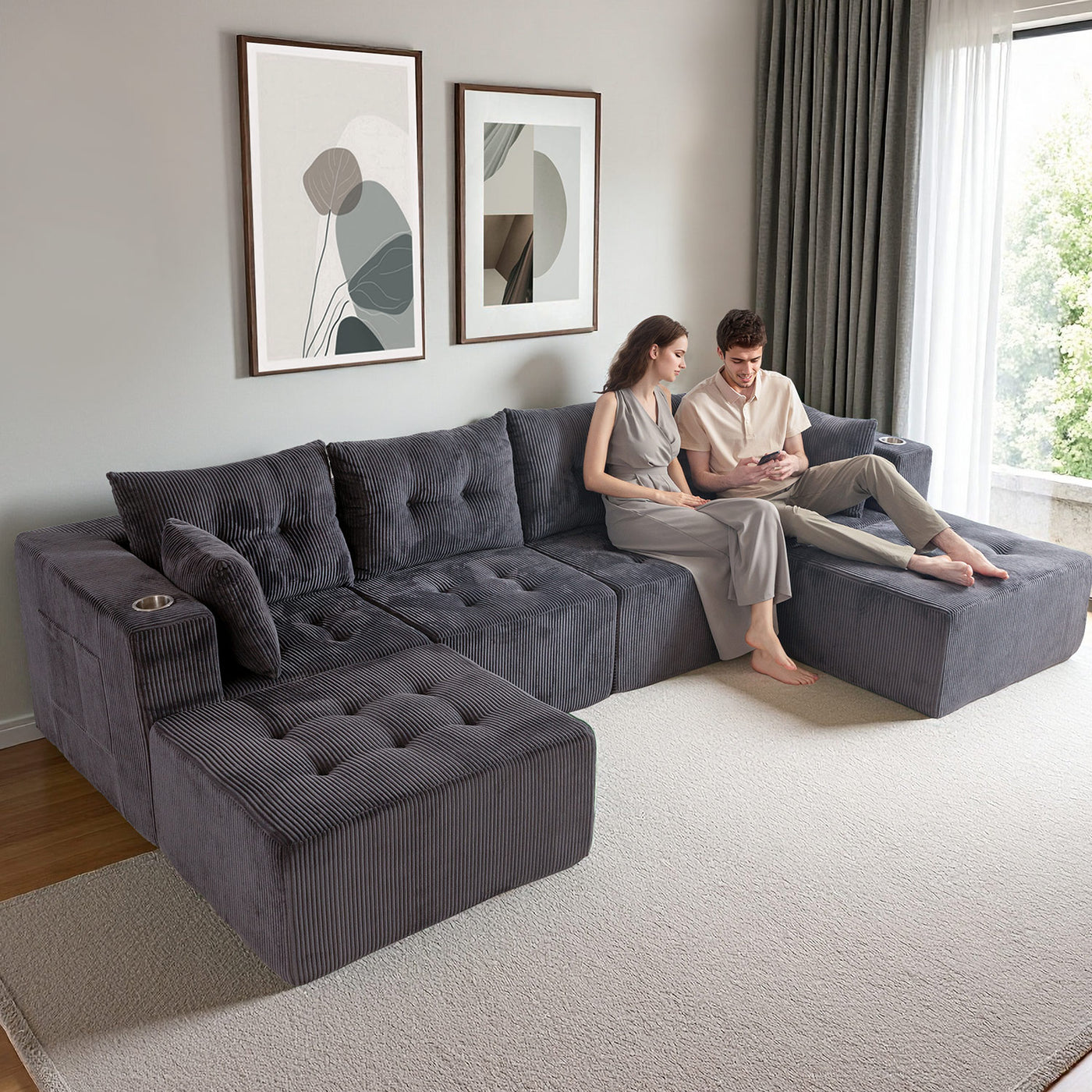 U Shaped Modular Sofa #color_grey