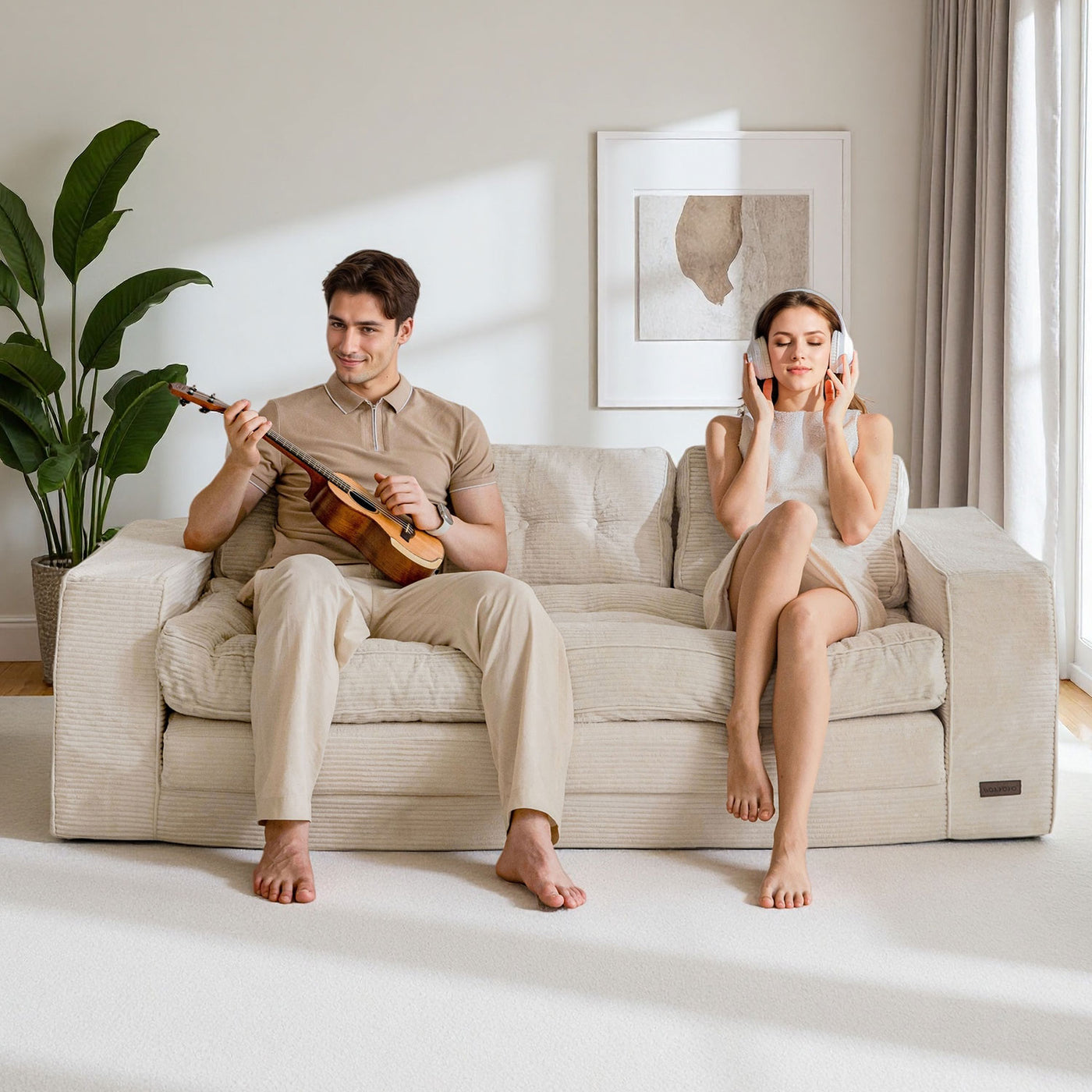 MAXYOYO 3-Seater Convertible Sofa Bed – Corded 2-in-1 Pull-Out Floor Couch with Pillows for Living Room, No Assembly