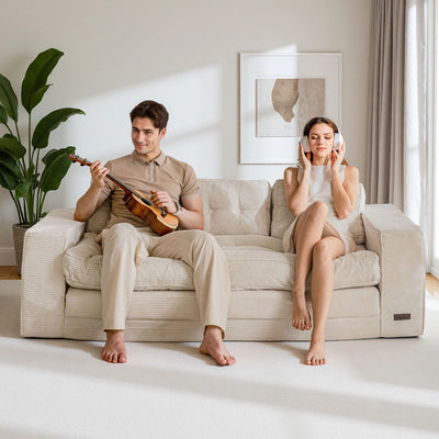 MAXYOYO 3-Seater Convertible Sofa Bed – Corded 2-in-1 Pull-Out Floor Couch with Pillows for Living Room, No Assembly