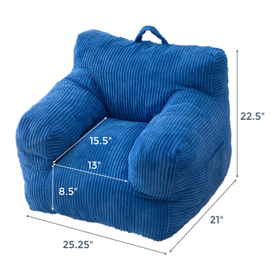 MAXYOYO Kids Bean Bag Chair, Corduroy Bean Bag Couch with Armrests for Children's Room (Blue)
