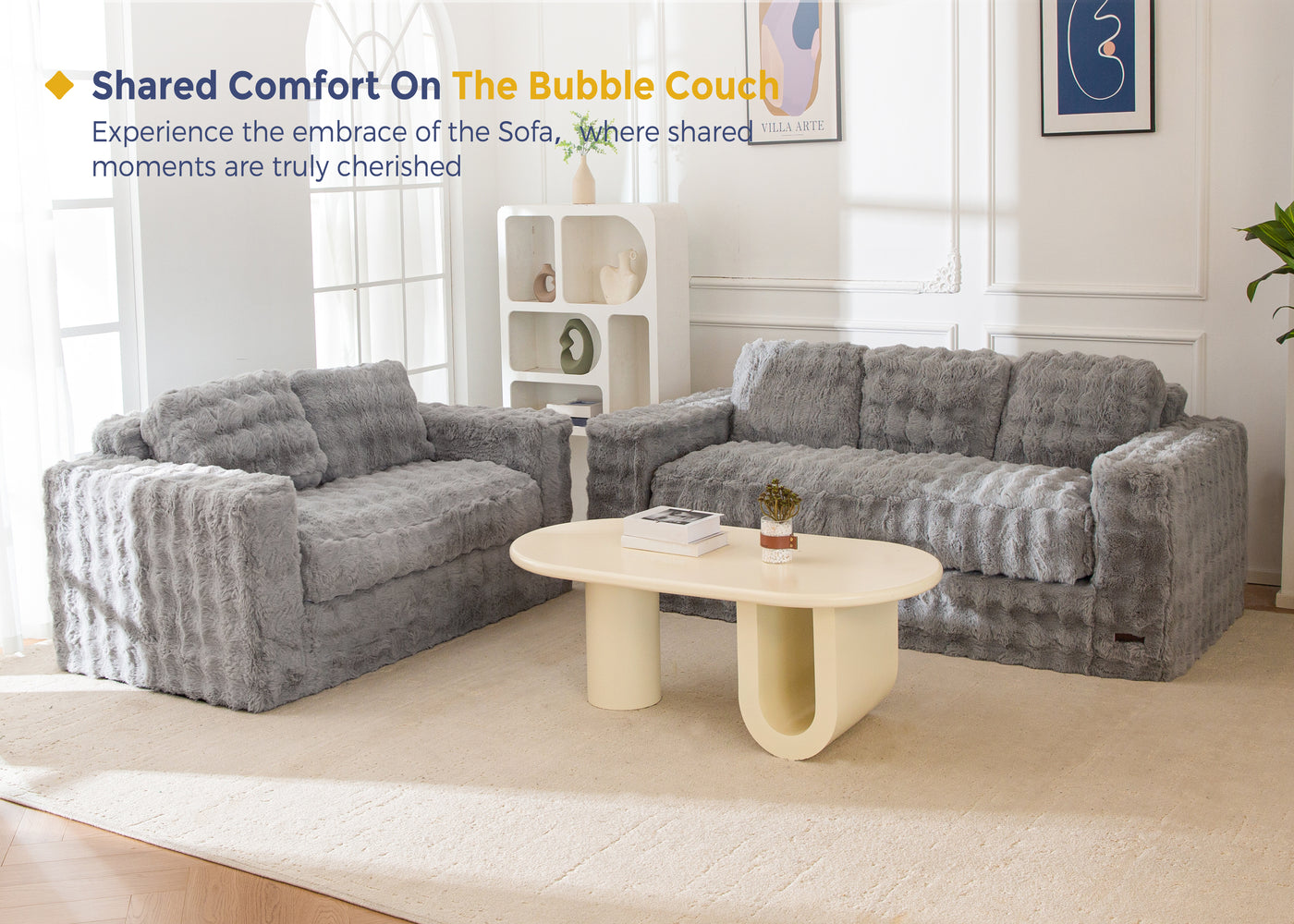 MAXYOYO 3 Seater Sofa for Living Room, Tufted Boneless Couch Bubbled Sofa Couch, Comfy Bean Bag Chair for Bedroom Apartment, No Assembly Needed