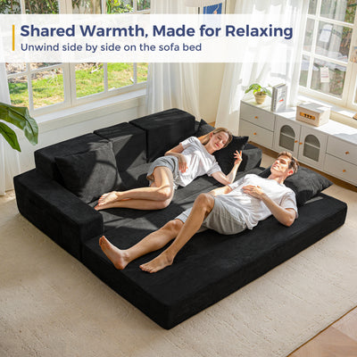 MAXYOYO Sofa Bed, 4 in 1 Foldable Floor Sofa Couch in A Box with 2 Cup Holders, Convertible 3 Seater Boneless Couch Folding Recliner Sleeper Chair for Living Room, No Assembly Required