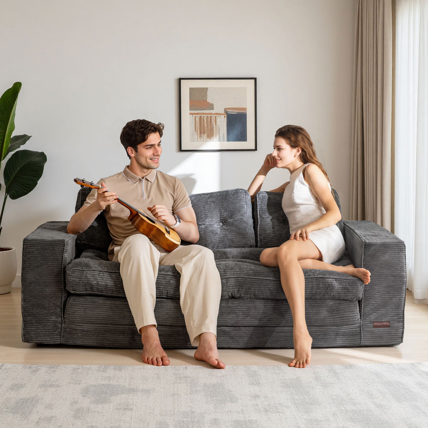 MAXYOYO 3-Seater Convertible Sofa Bed – Corded 2-in-1 Pull-Out Floor Couch with Pillows for Living Room, No Assembly