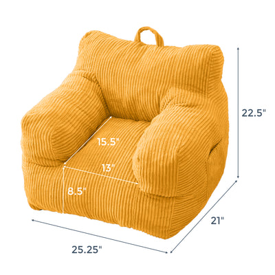 MAXYOYO Kids Bean Bag Chair, Corduroy Bean Bag Couch with Armrests for Children's Room (Yellow)