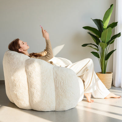 MAXYOYO Bean Bag Chair, Floral Shape Ultra Soft Faux Fur Petal Back Sofa for Adults, Single Size (Beige)