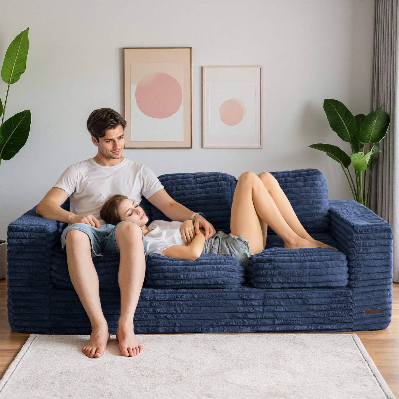 MAXYOYO 3-Seater Faux Fur Sofa – Fluffy Boneless Couch with Pillows in a Box, Faux Fur Lounge, No Assembly