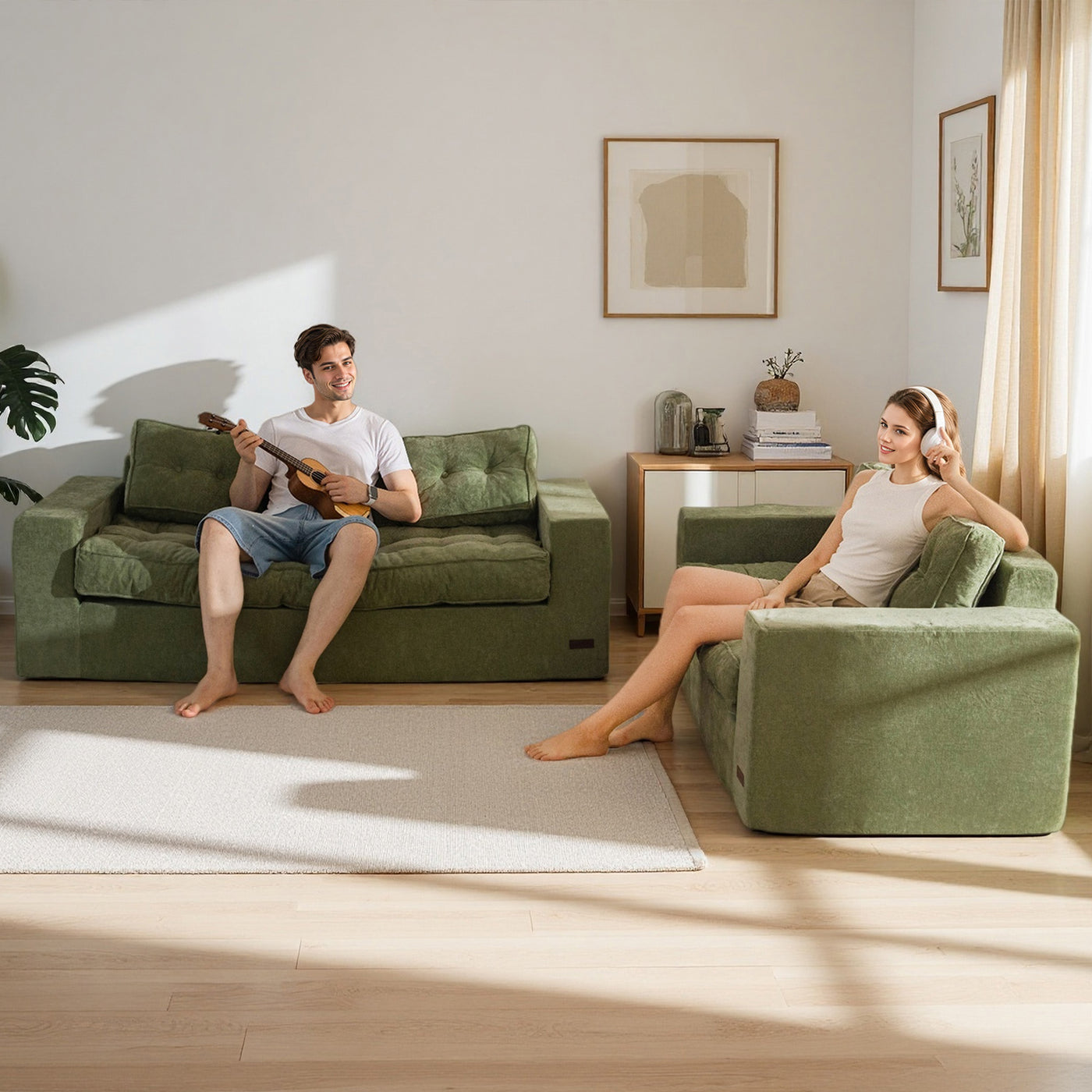 MAXYOYO Boneless Floor Sofa: Chenille 3-Seater Couch (Sofa in a Box)